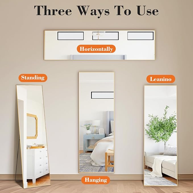 DUMOS Full Length Mirror for Bedroom, Hanging or Leaning for Wall, Aluminum