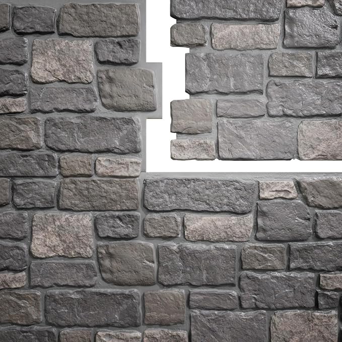 EverStone Cobblestone Faux Stone Panel, Charcoal Color