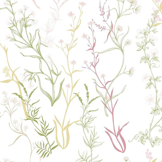 Timeet Floral Wallpaper Peel and Stick Botanical Wildflower Self Adhesive Wall