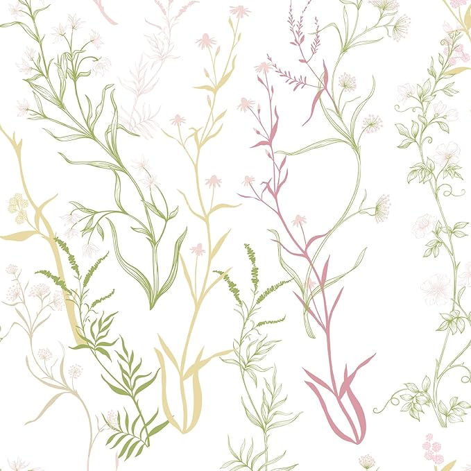 Timeet Floral Wallpaper Peel and Stick Botanical Wildflower Self Adhesive Wall