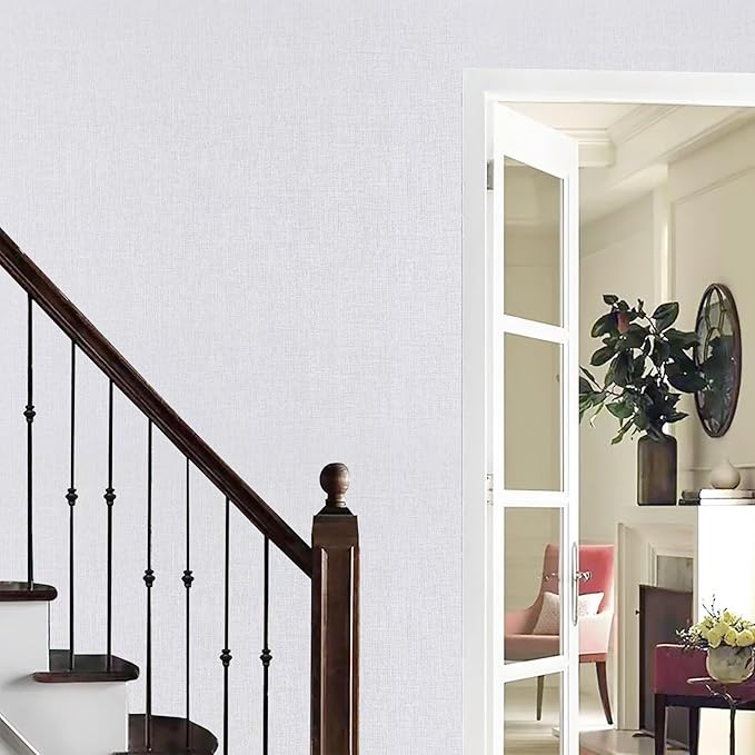 White Wallpaper Grasscloth Peel and Stick Wallpaper 15.7"x 118" Fabric Contact