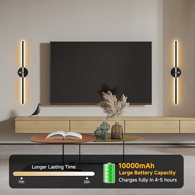 Wall Sconces with 360°DIY Independently Rotatable Lamp, 10000mAh Rechargeable