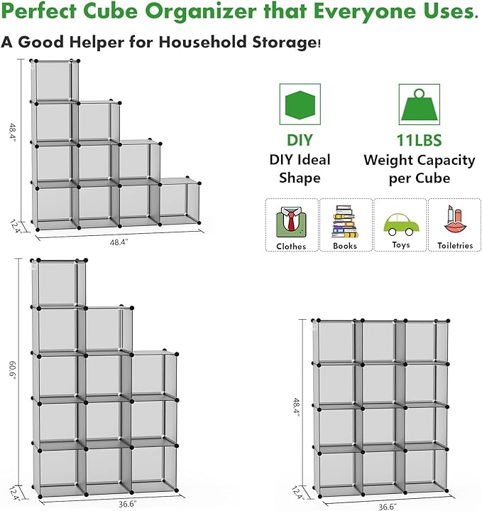 C&AHOME Cube Storage Organizer, 12-Cube Shelves Units, Closet Cabinet, DIY