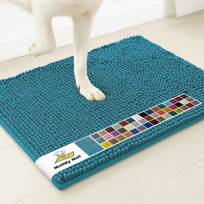 Muddy MatÂ® | Super Water Absorbent Door Mat Indoor, Microfiber Quick Dry Chenille Entryway Rug, Slip Resistant Front Door Mat, Indoor Mats for Entryway, Machine Washable Pet Rug, Teal 3ft x 3ft