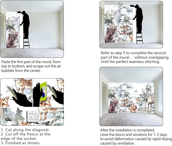 Boys or Girls Cartoon Watercolor Animals wallpeper Nursery Kids Bedroom wall