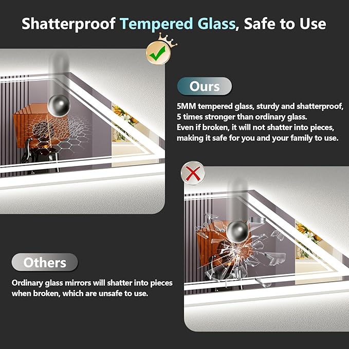 48x36 LED Bathroom Mirror with Lights, Backlit and Front Lit Anti-Fog Lighted