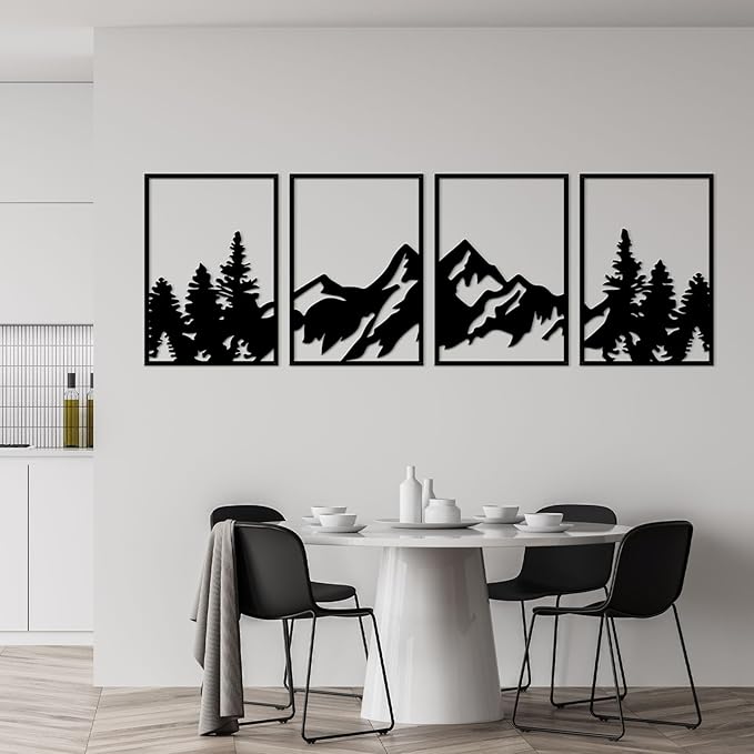 ESTART 4 Pcs Metal Mountain Wall Art, Large Mountains Wall Decor, Mountain Rivers Decorative Painting Suitable For Living Room Bedroom Office Indoor And Outdoor (Large)