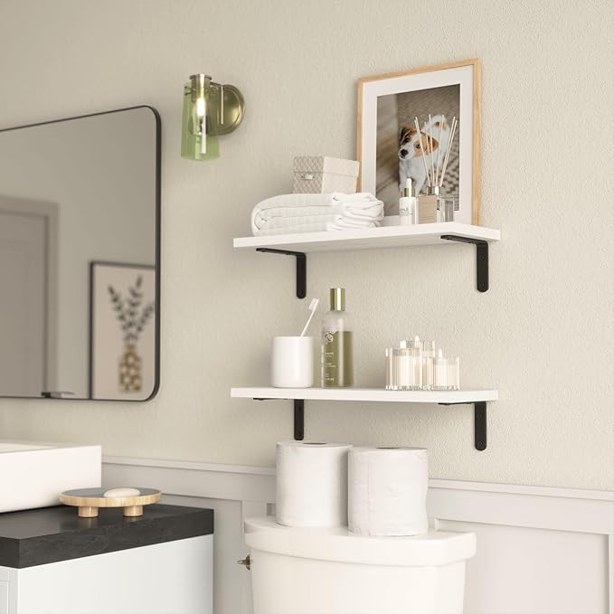 RICHER HOUSE Floating Wall Shelves, Rustic Wood Bathroom Shelves Set of 2