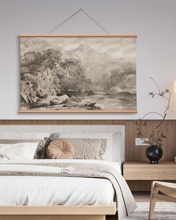 VIYYIEA Extra Large Canvas Wall Art, 36x54 Inch Neutral Vintage Landscape Wall Decor, Minimalist Mountain Scenery for Living Room, Bedroom, Above Sofa
