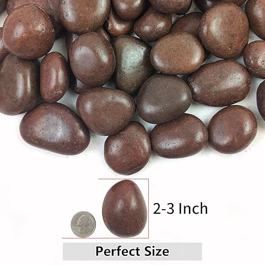 YISZM 40lbs Red River Rocks for Landscaping, 2-3 Inch Natural Pebbles for Indoor Plants, High Polished Decorative Stones Garden Outdoor and Indoor DIY Vase Filler Fish Tank Aquariums
