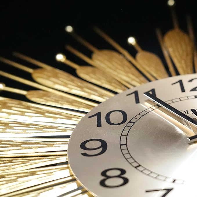 Gold Wall Clock 23 Inch Sunburst，Mid Century Decorative Wall Clocks Battery