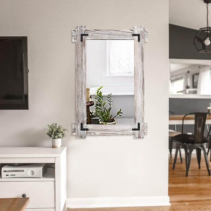 MeMoreCool Large White Farmhouse Mirror 40x28 Inch, Wood Framed Decorative Wall