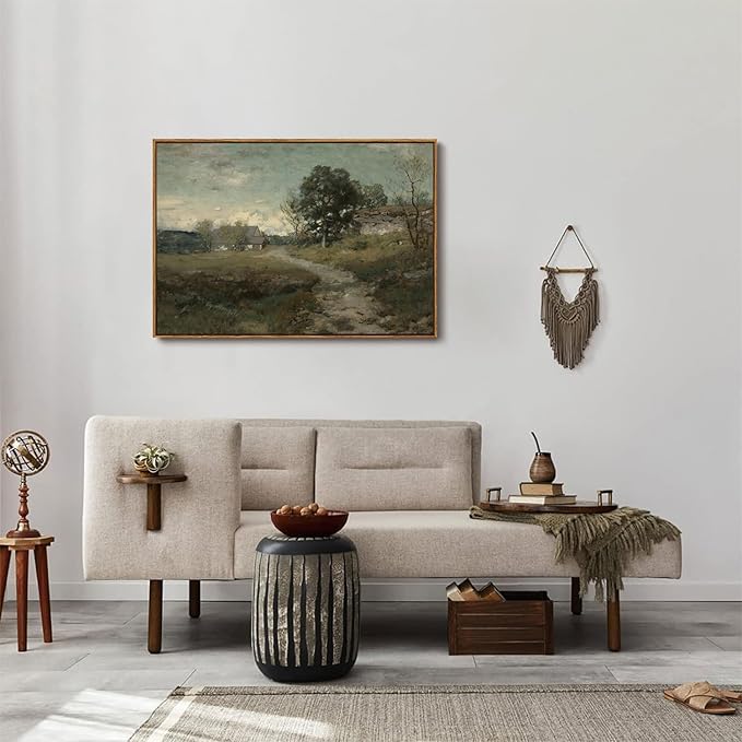 OIQArtOIQ Framed Vintage Landscape Wall Art French Country Cottage Natural