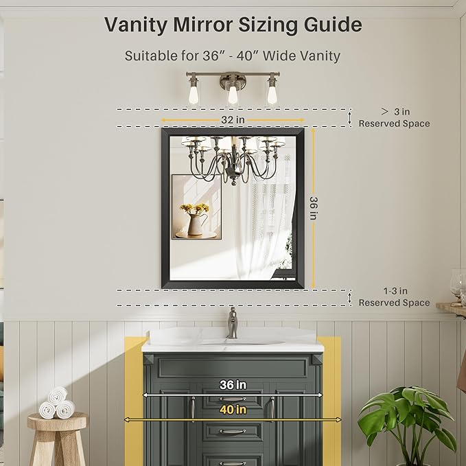 Briivue 36x32 Inch Black Bathroom Mirror