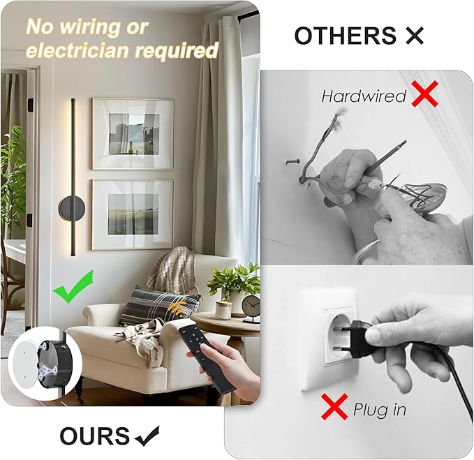Battery Operated Modern Wall Sconces Set of Two, Rechargeable Wireless Wall