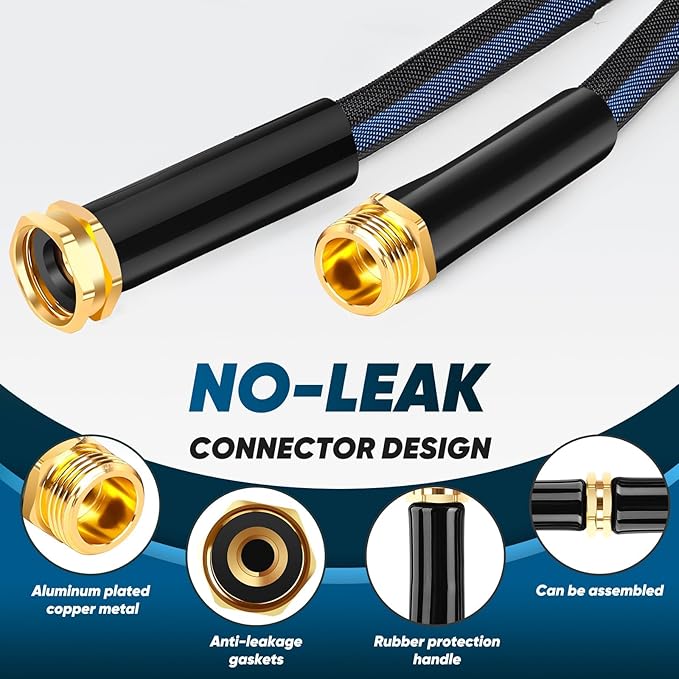 Garden Hose 50ft, Non-Expanding Water Hose, Flexible Ultra-Light, Anti-Kink, Wear-Resistant, Portable, Easy Storage, Hose with 3/4 for Outdoor, Garden, Yard and Lawn, Black Dark Blue