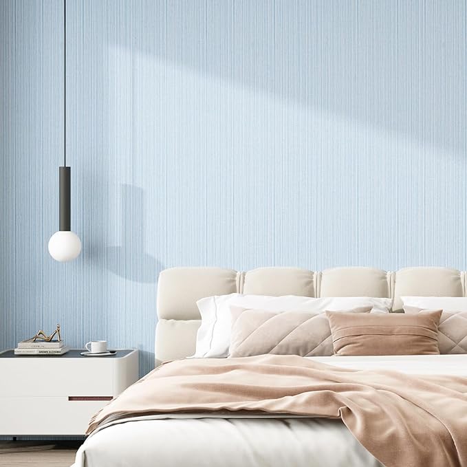 FUKU MON Light Blue Grasscloth Wallpaper Peel and Stick 24" x 394" Thickened
