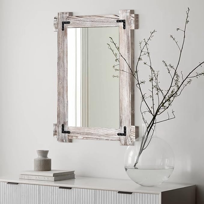 MeMoreCool White Farmhouse Bathroom Mirror, 30x20 Inch White Wood Framed Wall