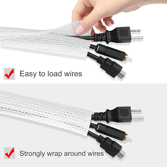 10ft - 1/2 inch Cable Sleeve Split Wire Loom Tubing for Power Audio USB Cable, Cord Management for TV Computer, Protects from Pets Chewing, White