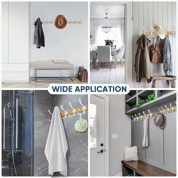 TICONN Wall Mounted Coat Rack, Five Heavy Duty Tri Hooks All Metal Construction