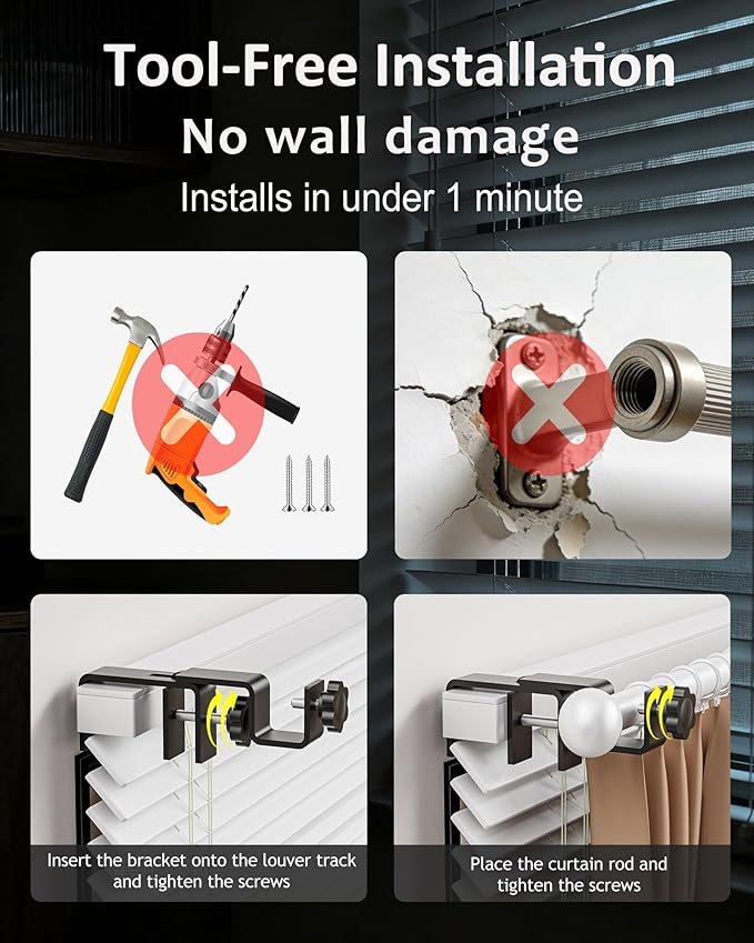 Mimiio No Drill Curtain Rod Brackets