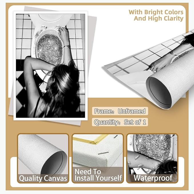 Liyark Funny Bathroom Wall Art Black and White posters Bar Disco Party prints