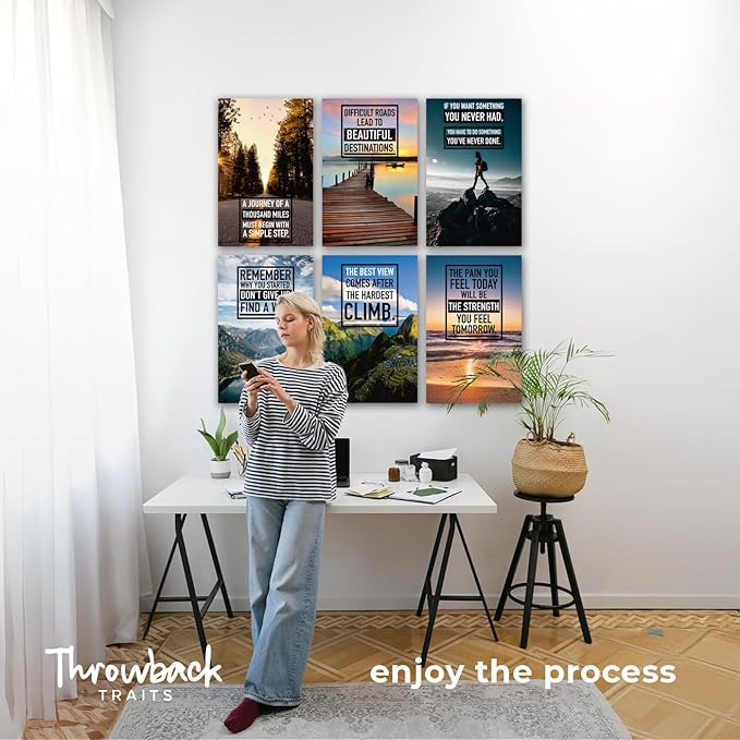 Throwbacktraits Canvas Motivational Wall Art – Set of 6 Inspirational Prints