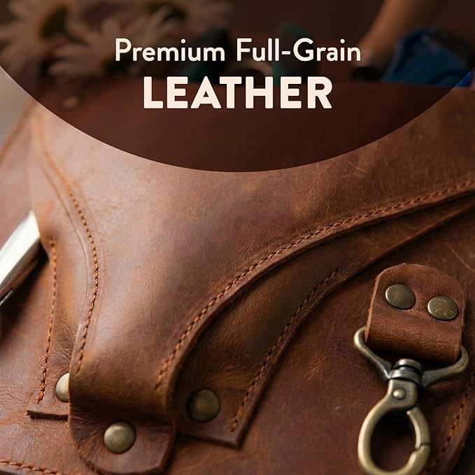Leather Florist Tool Belt – Garden Tool Pouch with Adjustable Belt, Genuine Leather Gardening Waist Bag for Florists & Gardeners, Utility Floral Tool Holder, Warm Brown