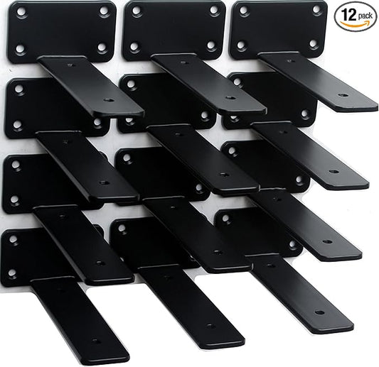 12 Pack - 5 inch Black Hidden L Shelf Bracket Iron Floating Shelf Brackets