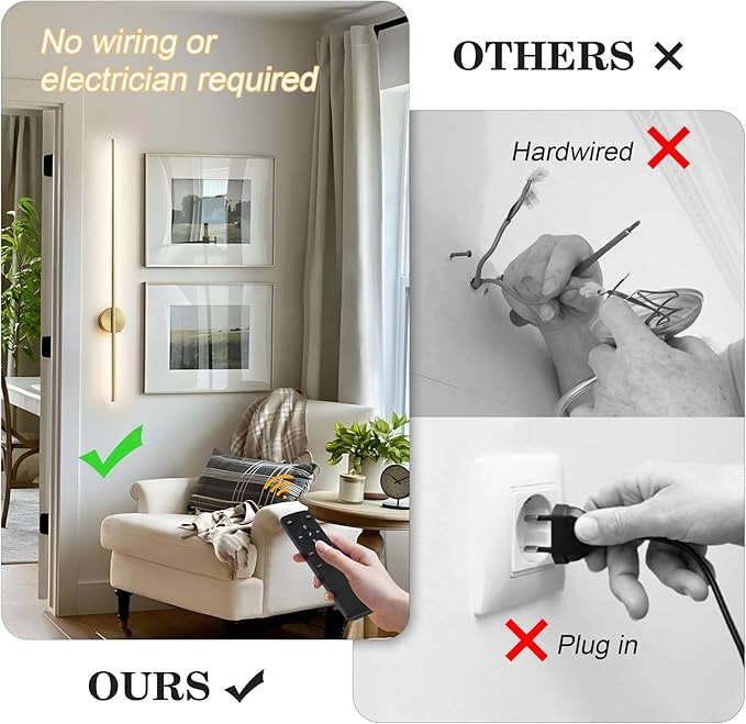 Battery Operated Modern Wall Sconces, Dimmable Wireless Wall Light Set of Two
