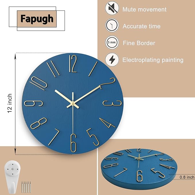 wall Clock, Silent Clock, wall Clocks Battery Operated， 12 inch Modern wall