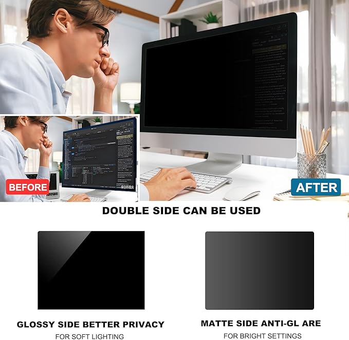 Pozlle 27 Inch Computer Privacy Screen Shield [2 Pack] for 16:9 Widescreen Desktop Monitor - Anti-Glare Blue Light Privacy Filter and Anti Spy Privacy Screen Protector Film
