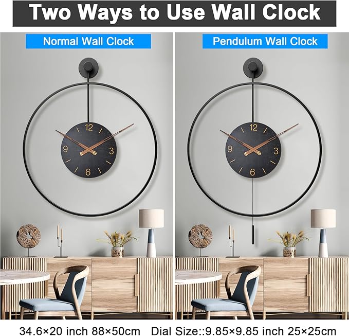 Pytha Sight Large Modern Wall Clock, 30.7× 20 Inch Big Metal Minimalist Arabic