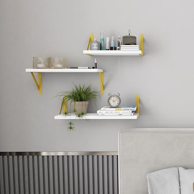 YGEOMER White Shelves for Wall, Different Sizes Wall Floating Shelves for