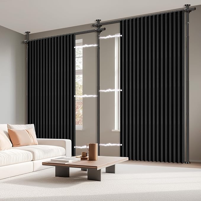 100% Blackout Room Divider Curtains Sets Black 2 Panels W100 x L84in No Drill