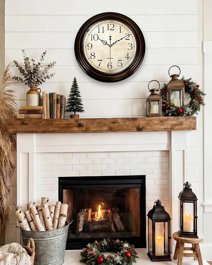 Vintage Wall Clock 13 Inch Quartz Silent Non-Ticking Analog Clock Battery