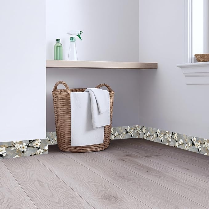 Cherry Blossom Wallpaper Border 196x4 Inch Peel and Stick Wall Border Gray
