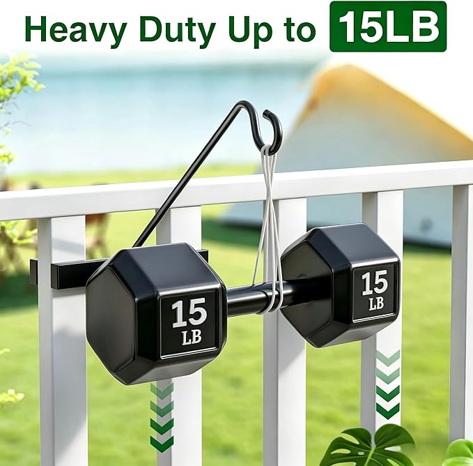 17-Inch Deck Bird Feeder Hanger for Railing, Outdoor Decor Plant Hanger, Balcony Railing Hook - 15LB Capacity - for Hanging Plants, Bird Feeders, Lanterns, Wind Chimes