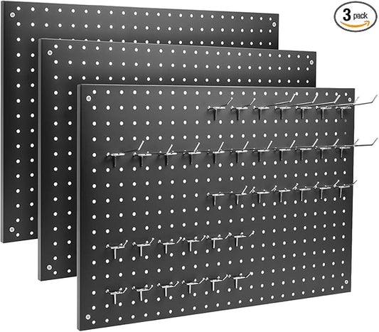 Peg Board, 3 Pack Metal Pegboard Panels Black Pegboards Wall Organizer