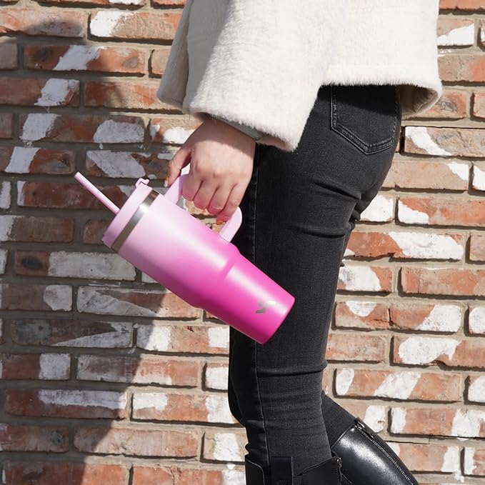 40 oz Tumbler with Handle and 2 Straws,2 in 1 Lid Insulated Water Bottle Stainless Steel Travel Coffee Mug,Lavender