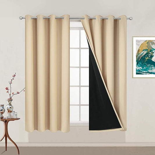 Yakamok Beige 100% Blackout Curtains