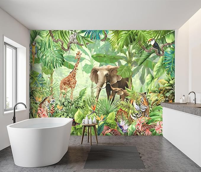 -Green Rainforest Plants Animals Tiger Cloth Wallpaper Jungle Plants Banana