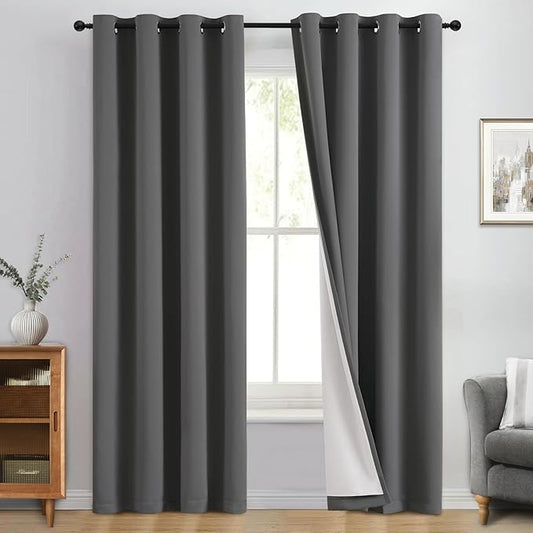 Yakamok 100% Blackout Curtain Panels 84 inches Cold and Light Blocking Drapes