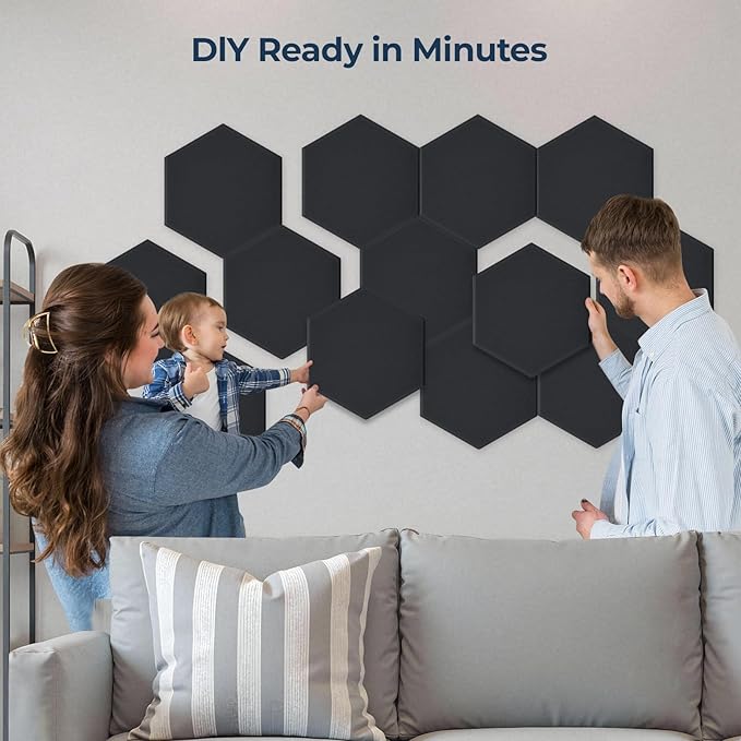 12 Pack Hexagon Acoustic Panels, Self-Adhesive Acoustic Wall Panels