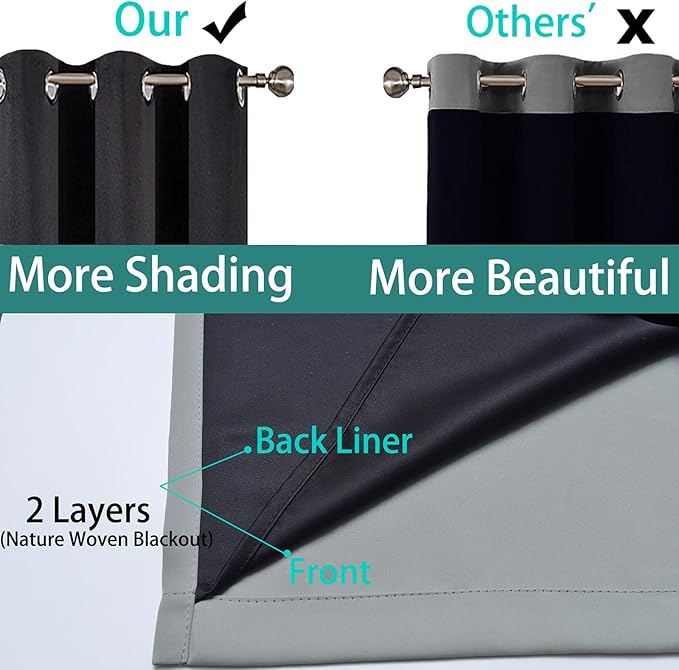 Yakamok 100% Blackout Lined Panels, Thermal Insulated Blackout Curtains