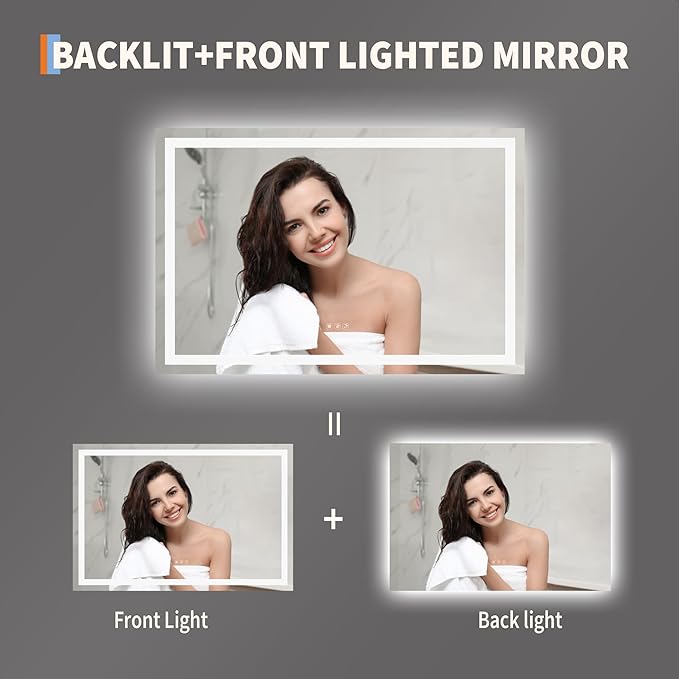 LED Bathroom Mirror 45 x 30 inch, Lighted Bathroom Vanity Mirror