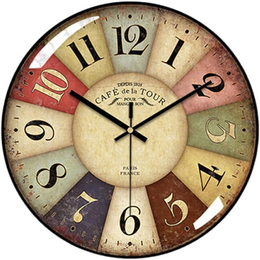 Vintage Wall Clock-12 Retro Rustic Style Quartz Clock, Silent Non-Ticking
