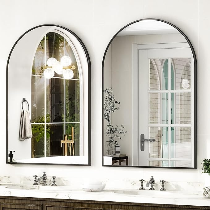 HARRITPURE Arched Wall Mirror – 30"x40" Arch Bathroom Mirror Metal Frame Vanity