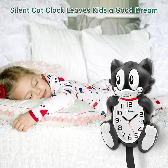 Soobest 18 Inch 3D Large Cat Wall Clock Battery Operated Silent Non Ticking