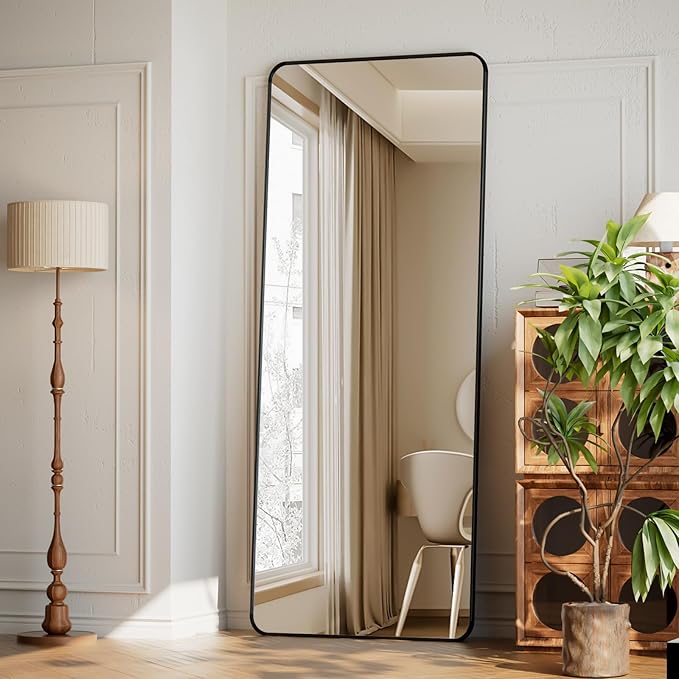 XRAMFY 65"x24" Floor Full Length Mirror Standing Full Body Rounded Corner